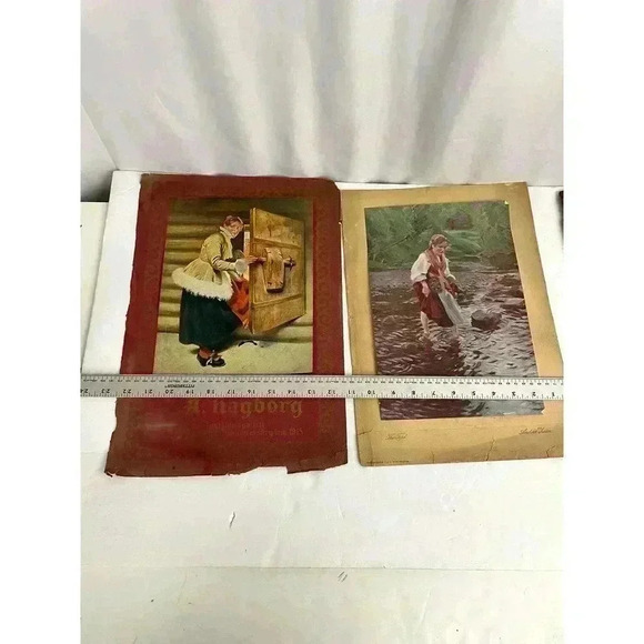 Antique 2 Swedish Print 1915 Lithograph Christmas Woman THE FORD Anders Zorn - Picture 3 of 11